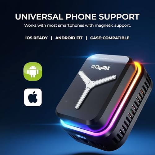 Image of Digitek (DCF 001) Magnetic Smartphone Cooler Fan with Built-In Battery, RGB Light Effects, Type-C Charging, for Mobile Gaming