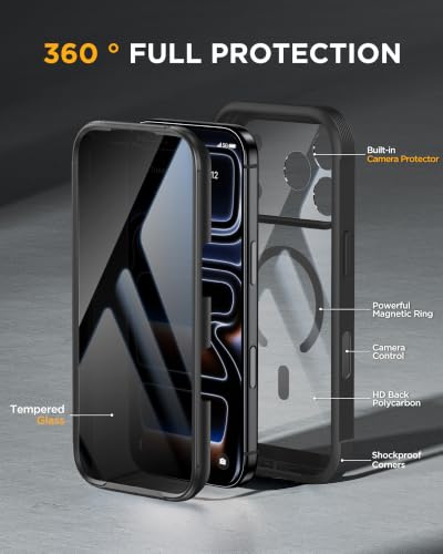 Image of Miracase for 18 Pro Max Case with Privacy Screen Protector, Black