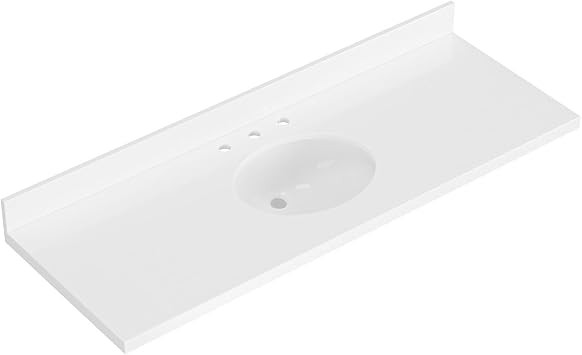 ARIEL 61 inch Bathroom Vanity top with Sink, 1.5 Inch Thick Miter Edge White Quartz top, Oval Single Porcelain Sink, Includes Backsplash