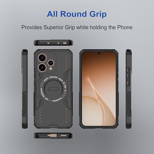 Image of amazon basics Back Case Cover for Oppo Reno 15 5G | Magnetic Case with Built-in Metal Ring | Supports MagSafe Charger, Wallet & Car Mount | Shockproof Hybrid PC + TPU | Black