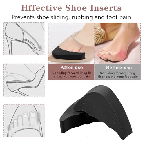 Image of 4 Pairs Shoe Toe Inserts, Adjustable Shoe Filler Inserts for Women Men, One Size Toe Cushion Fillers, Make Shoes Fit Half-Size Cushion Anti Loose & Prevent Heel Sliping (Black)