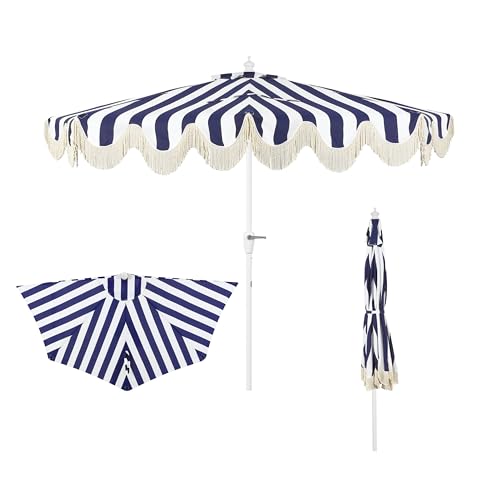 JONATHAN Y Beverly 9 ft. Striped Half Umbrella, Navy/White