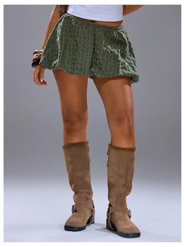 MakeMeChic Women's Bubble Skirts Plaid Elastic Waisted A Line Summer Y2K Mini Skirts4