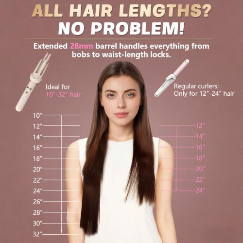 Image of PretiHom Automatic Rotating Curling Iron - 1.1 Inch (28mm) Curling Wand for Beach Waves, Anti-Scald, Anti-Tangle, Ceramic Coating, Dual Voltage, Hair Curler for Women, All Hair Types