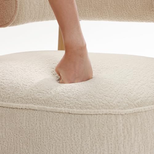 Sillón moderno de terciopelo crema con base de madera miniatura 6