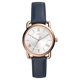 reloj fossil mujer mercado libre colombia Correa de piel azul Fossil Copeland Reloj para mujer, movimiento de cuarzo con correa de acero o piel, Azul y tono oro rosa, 34MM
