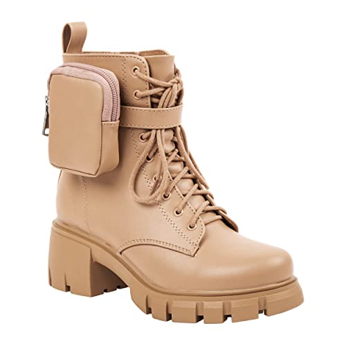 ~ POCKET ~ Platform Boots Chunky Block Heels Lug Sole Lace Up Round Toe Bootie Ankle Combat3