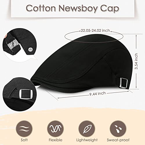 Satinior 3 Pieces Mens Newsboy Hat Flat Cap Newsies Adjustable Ivy Cadet Cabbie (Black, Navy Blue, Grey), Medium #TOP1