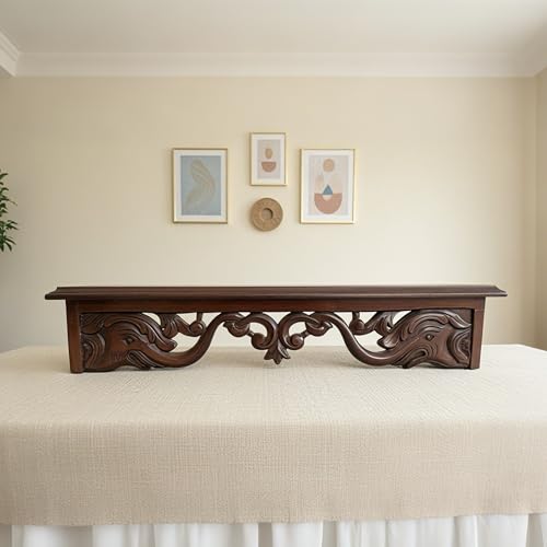 Image of WOODSOME Handcrafted Wooden Wall Bracket Shelf | Decorative Solid Wood Wall Mount Shelf for Living Room, Bedroom, Mandir & Office | Vintage Carved Design | 24 x 5 x 4.5 Inches