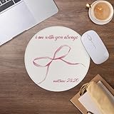 Pink Bow Christian Bible Verse Mouse Pad,Coquette Trendy Mousepad for Desk Home Office Dorm Computers Laptop Accessories,7.9×7.9 Inch,Matthew 28:20
