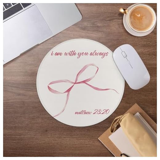 Pink Bow Christian Bible Verse Mouse Pad,Coquette Trendy Mousepad for Desk Home Office Dorm Computers Laptop Accessories,7.9x7.9 Inch,Matthew 28:20