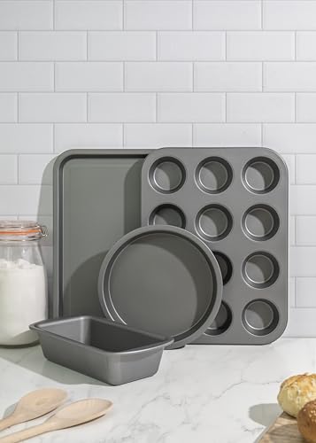 KitchenCraft Set di 4 Accessori da Forno Antiaderenti in Confezione Regalo, Include Stampo per Pane, Tortiera Rotonda, Teglia Rettangolare e Stampo per Muffin, in Acciaio al Carbonio - immagine 5