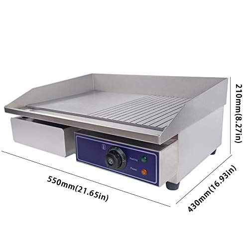 TAIMIKO Commercial Electric Griddle Flat Top Grill HotPlate Kitchen Grill CounterTop Stainless Steel Thermostatic Control 3000W 22" (Two Half Iron Plate) - Thumbnail 2