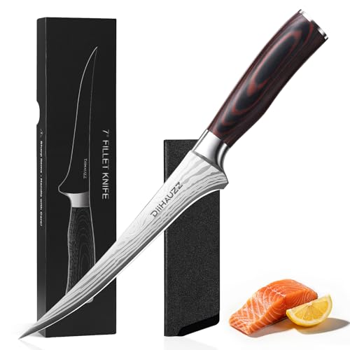 DiiHAUZZ 18 cm Filetiermesser Profi Ausbeinmesser aus hochwertigem 5Cr15MoV Hochkohlenstoff-Edelstahl Scharfes Fischmesser mit Ergonomischem Pakkaholzgriff Fischfiletiermesser für Hobbyköche&Profis