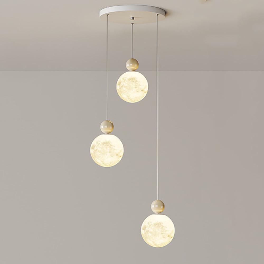 LANTANB 3 Light Cluster Pendant Lighting for Kitchen Sink Stairwell Vintage Milk White Moon Light Fixture Linear Nordic Modern Ceiling Hanging Lamp Long Chandelier for Dining Room Island Bedroom