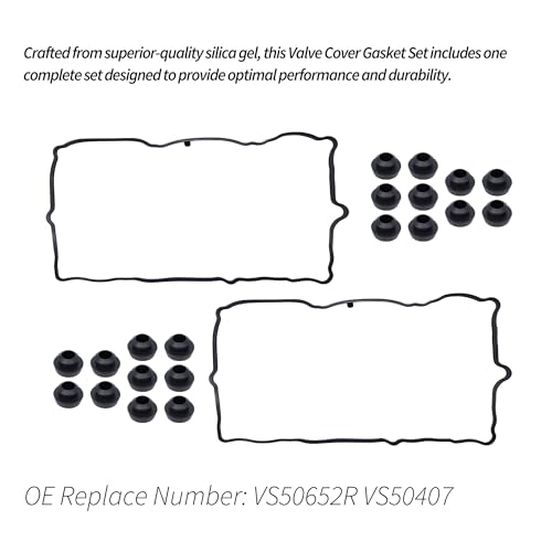 Image of HiSport VS50652R Engine Valve Cover Gasket Set 3.7L V6 - Compatible with Dodge Dakota Durango Nitro Ram 1500 Jeep Commander Grand Cherokee Liberty Mitsubishi Raider Ram 1500 Dakota 2005-2012