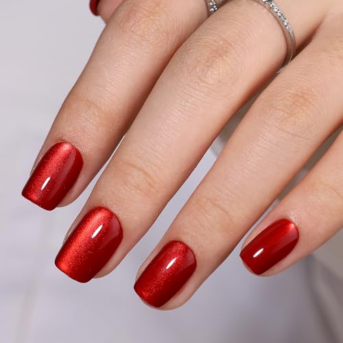 Gel Press On Nails Short - Red Press On Nails Square, Short Fake ...