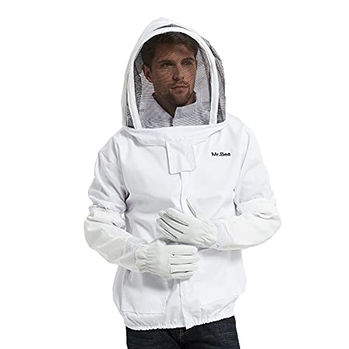 BURHAIR Jaqueta de Terno de Apicultura Premium com Capuz de Véu Removível, Luvas de Pele de Cabra pa