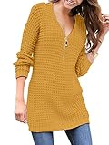robe zip jaune  Onsoyours Onsyours Robes Casual Femme Pull Col V Chaud Grande Taille Manteau Casual Couleur Unie Tricot Sweat Manches Longues Zip Mini Robe Elégant Casual Jaune 48