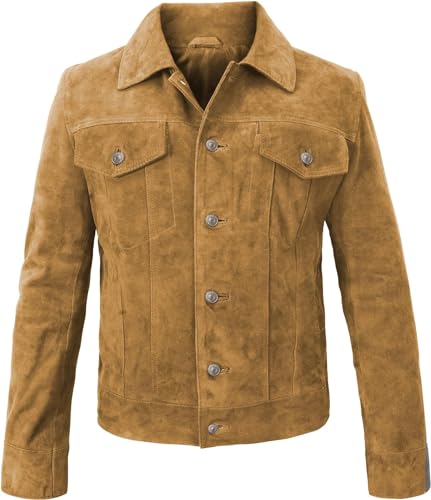LP-FACON Mens Trucker Suede Leather Jacket - Western Style Cowboy Leather Jacket Brown/Black4