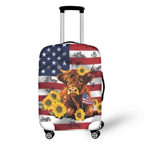 Image of Mumeson Travel Luggage Cover, Suitcase Protect Cover Case Cow American Flag Travel Luggage Cover Anti-Scratch Luggage Suitcase Protection Cover Fit Inch 18 19 20 21