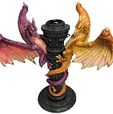 Miniatura 6 de Candelabro Flying Dragons de 8 pulgadas de alto, cruz celta con soporte gótico
