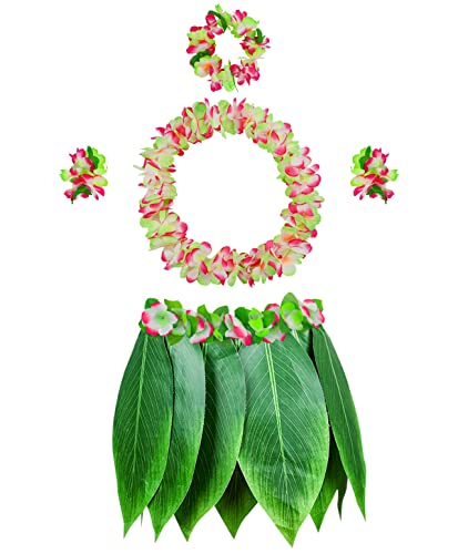 PIXHOTUL   Lote de 5 hojas de Hula Falda y Hawaiian Leis Disfraz Hawaiano de Fantasía para Playa Luau Party, color 8, 68