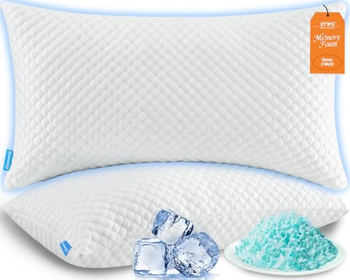 Cooling Memory Foam Pillows Firm and Soft, Queen Size Set of 2, Original Adjustable Pillows for Side, Back or Stomach Sleepers