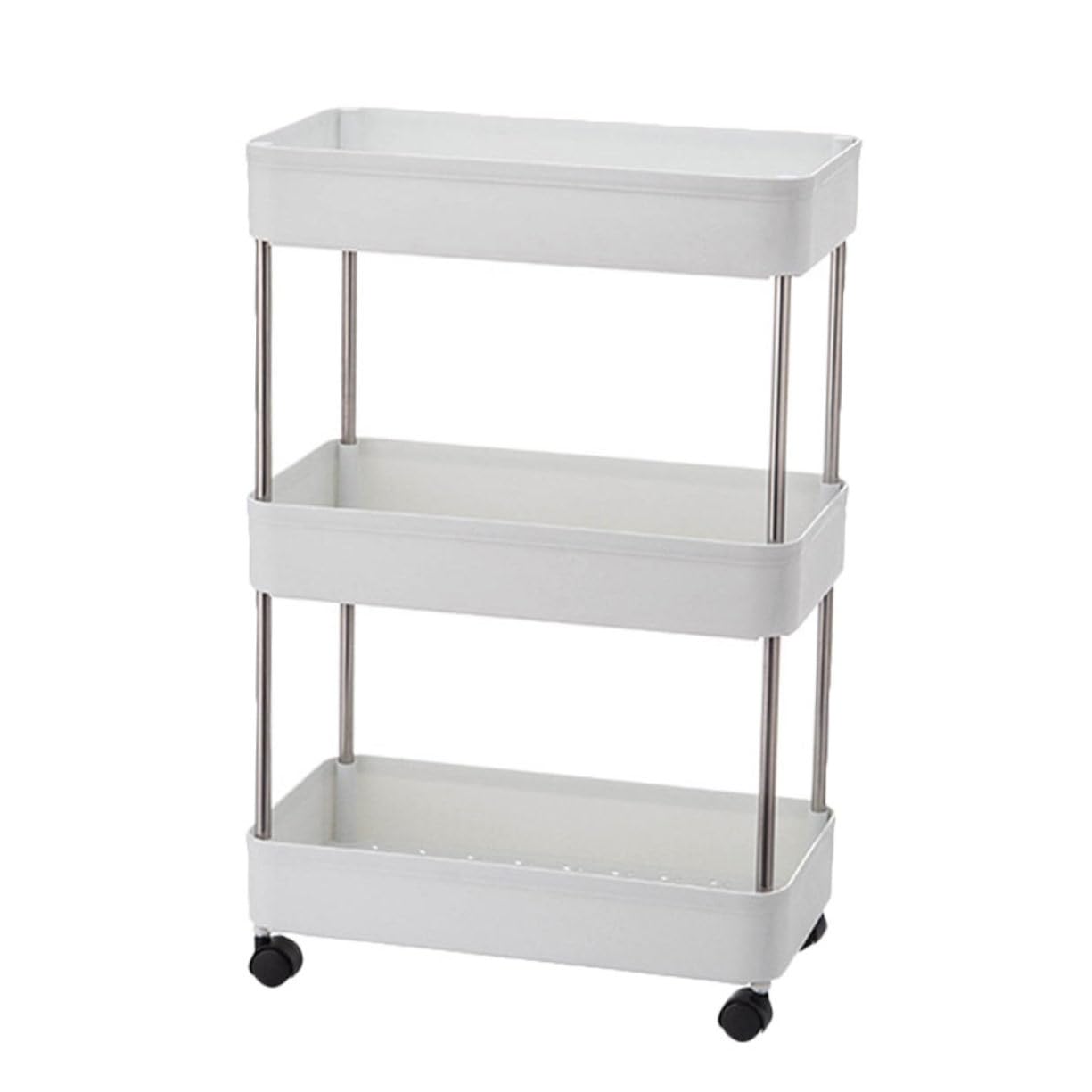Étagère de rangement multi-usages 3 niveaux large en PP robuste avec roues