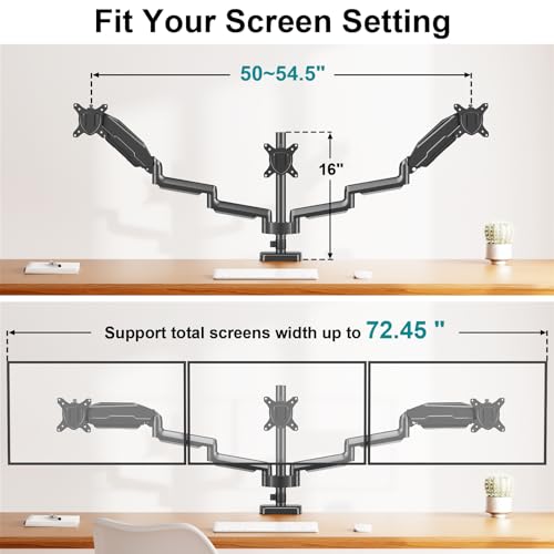 Image of MOUNT PRO Triple Monitor Mount for 13-27 inch Screens, 3 Monitor Desk Mount, Height Adjustable Triple Display Stand, Full Motion Three Computer Arm Hold up to 17.6lbs Each, VESA 75x75, 100x100