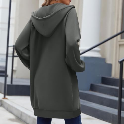 Zip Up Hoodie Women Long Tunic Double Zipper Hooded Sweatshirts Oversized Fall Casual Jacket Coat With Pockets 20254