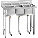 YITAHOME Utility Sink 3 Compartment Stainless Steel Freestanding Bar Sink NSF Commercial Sink for Restaurant, Laundry, Garage, Workshop Sink with Legs, Outdoor (39'x18'x37')