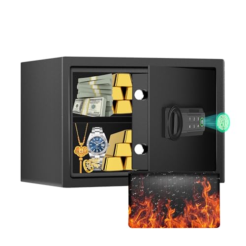 HSDYS 0.8 Cubic Feet Home Fingerprint Safe with Fireproof Waterproof Bag, Security Safe Box with Fingerprint Lock & Digital Keypad, Large Steel Lock Safe Fireproof for Money Jewelry Documents