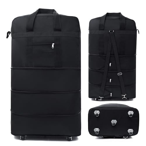 42 Inch Expandable Suitcase with Wheels, Large Collapsible Rolling Travel Bag Duffel Bag, Expandable Foldable Luggage with 5 Wheels, Lightweight with Handle for Men Women, Black