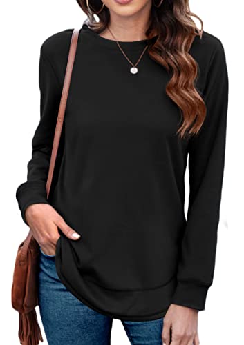 Women s Crewneck Sweatshirts Long Sleeve Casual Tunic Tops Hemlines Shirts Black L