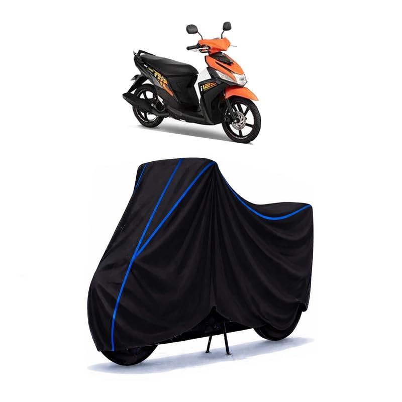 Image of Scooty Cover Water Resistant for Mio i 125 l Fi | Universal Scooter & Bike Cover | Heavy Duty UV Dust, Rain & Scratch Protection | Elastic Fit All Weather Indoor Outdoor | Black with Blue Piping
