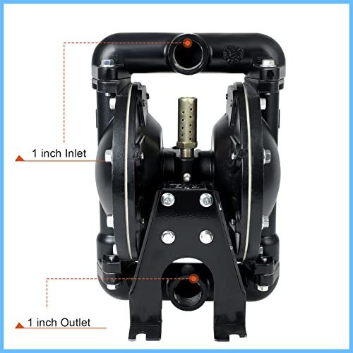 Image of Air Operated Double Diaphragm Pump Pneumatic Waste Oil Transfer Pump for Chemical Dual Diaphram Polypropylene Nitrile Rubber by Stainless Steel Plastic (black, 1 /2 inch Inlet) | Dual diaphragm design with 115 PSI pressure, stainless steel components and nitrile rubber for industrial fluid transfer