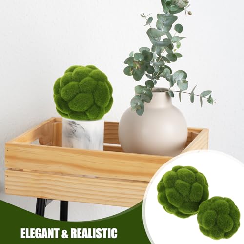 Image of DOITOOL Green Moss Balls Decorative for Bowls: 6 Pcs Fake Moss Balls Faux Decorative Spheres for Bowl Fillers, Vase Filler, Wedding Decor, Table Arrangement, DIY Crafts (3.9 inch + 4.7 inch) (Pack of 2)