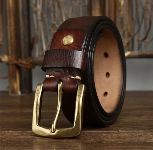 Men 3.8CM Thick Cowhide Copper Buckle Genuine Leather Casual Jeans Belt Retro Luxury Waistband2