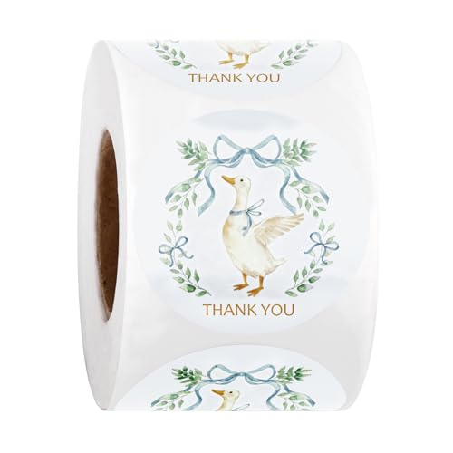 WRAPAHOLIC 2 Inch 500 Total Baby Shower Stickers Roll - Blue Bow Goose Eucalyptus Design, Thank You Lables, Shipping Stickers for Newborn Baby Boy
