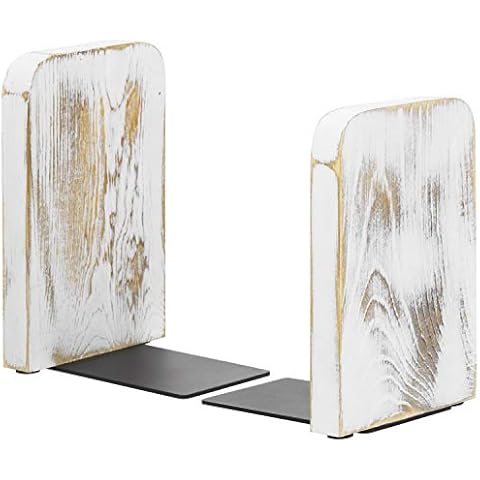 MyGift Vintage Whitewashed Wood Bookends Cover