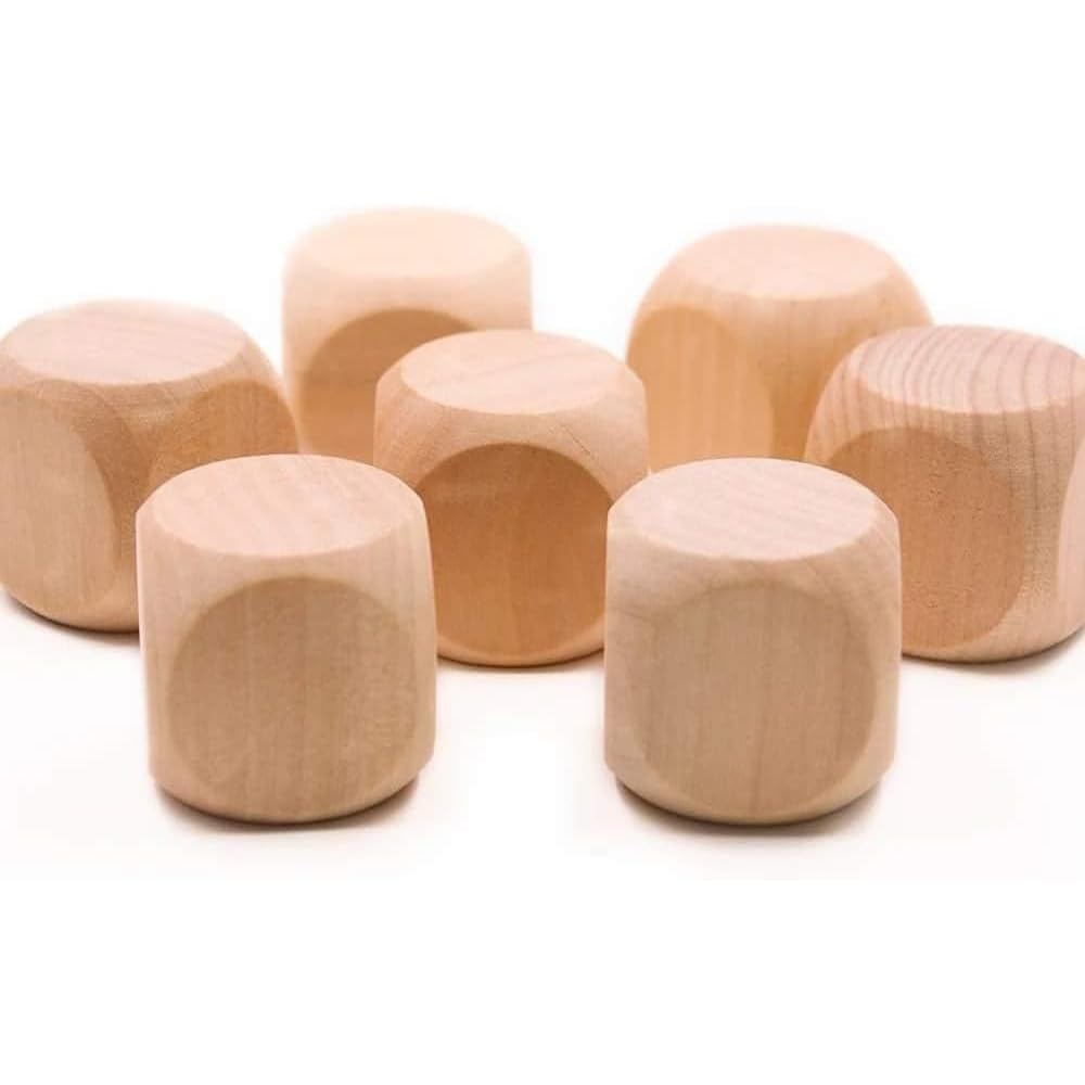 10Pcs Wooden Dice Set, 6 Sided Blank Round Corner Cubes, Natural, 1.8cm, DIY Board Game Party Supplies