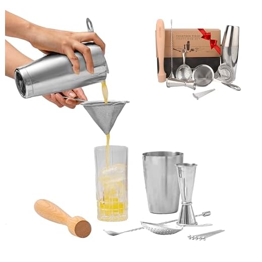 A Bar Above 14-Piece Silver Bar Set – Bar Accessories for The Home Bar Set - Bartender Kit w/ Boston Shaker, Jigger, Muddler, Spoon, Strainers & Picks - Bartending Set