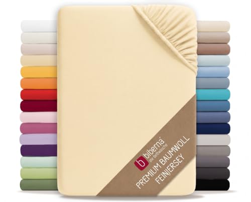 biberna Premium Feinjersey Spannbettlaken 90x200-100x200 cm gelb | 100% Baumwolle Spannbetttuch für Einzelbetten… – Ansicht 1