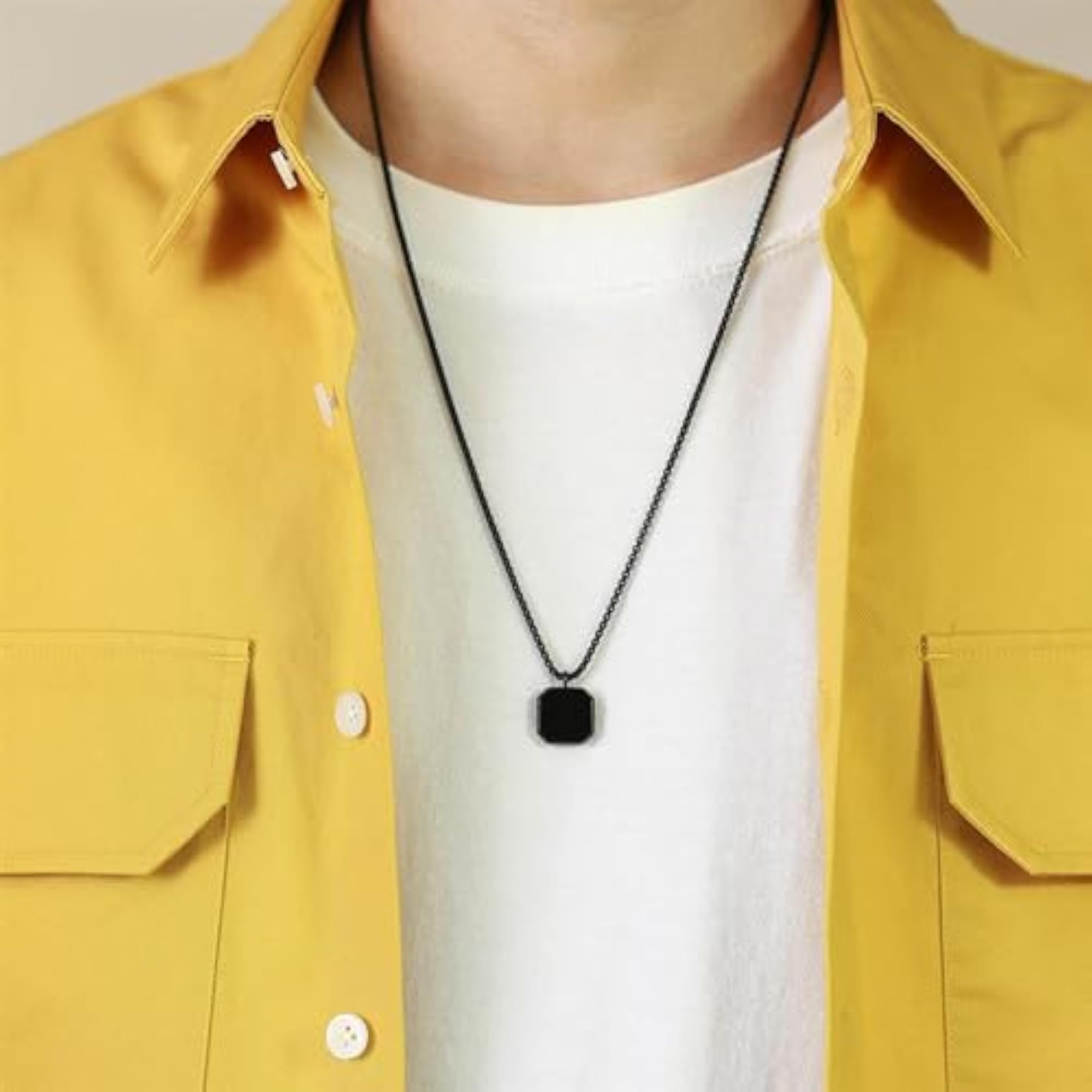 Silver Chain with Square Pendant and Leather Bracelet for Men