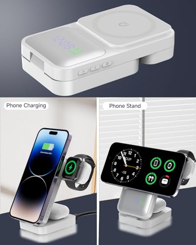 Image of Karwan Wireless Charger 4in1 22w Magnetic Mag-Safe with Clock for i-Phone 16 /16 Plus /16 Pro /16 Pro Max,iPhone 15 /15 Plus /15 Pro /15 Pro Max,iPhone 14 /13 /12,Samsung 21 /22 /23 /24 /25,iwatch-White