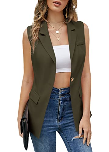 Teurkia Women's Open Front Trench Vest Sleeveless Lapel Blazer Workwear Jacket