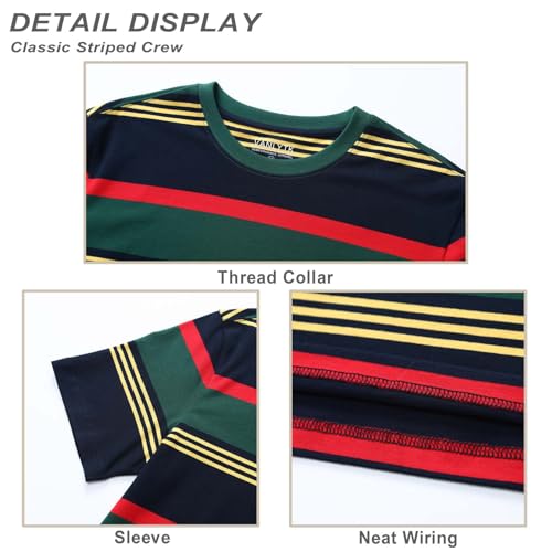 Men's Fashion Casual Cotton Loose Fit Crewneck Classic Striped T-Shirt2