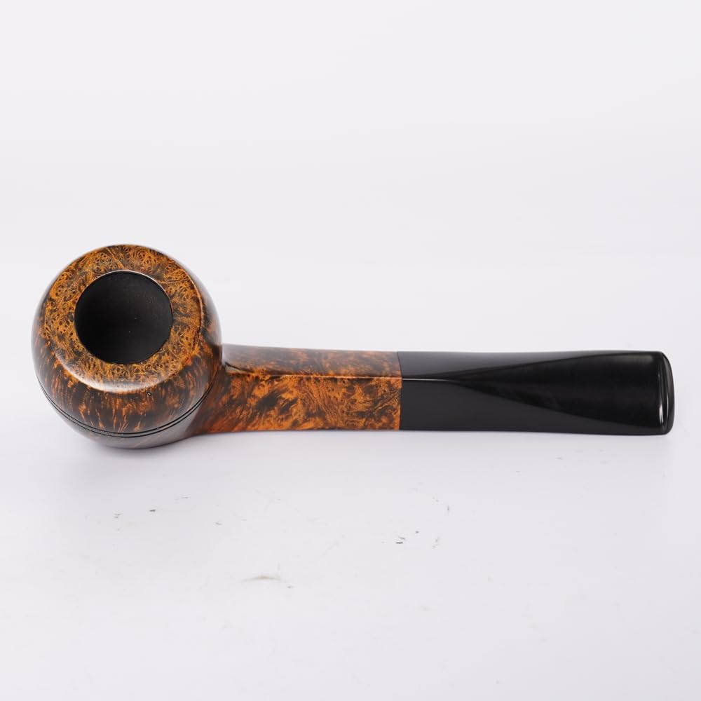 Heysong KAH0042 Series Inspired Italian Briar Handcrafted Pipe, Straight Bull Shaping Tobacco Pipe fit 9mm Filter (Gold)