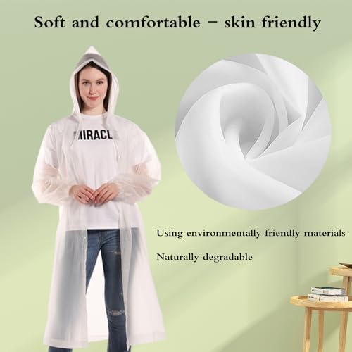 5PC Adult Rain Poncho Set - Elastic Cuffs - Stylish Rain Coats for Women - Waterproof Rain Jacket. (white)3